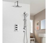 Nes Home Calla Round Concealed Thermostatic Shower Valve Mixer Ceiling Head & Adjustable Slider Rail Handset Set in Silver Nes Home Silver