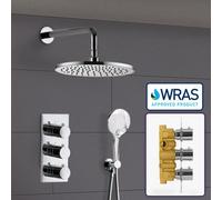 Nes Home Calla Round Shower Head Handset 2 Way 3 Dial Concealed Thermostatic Mixer