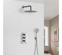 Nes Home Calla Slim Wall Shower Head & Handset 2 Way 3 Dial Concealed Thermostatic Mixer
