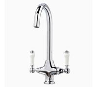 Nes Home | Chalford Traditional Kitchen Sink Tap Swivel Spout Twin Handles Monobloc Mono Mixer Chrome