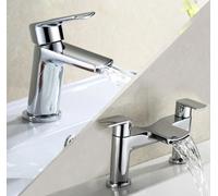 Nes Home Chrome Basin Mixer Tap & Bath Filler Tap & Waste in Silver Nes Home Silver