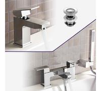 Nes Home Chrome Bathroom Basin Mixer Tap Bath Shower Mixer Tap & Waste in Silver Nes Home Silver
