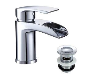 Nes Home Chrome Cloakroom Waterfall Basin Mono Mixer Tap Brass with Waste