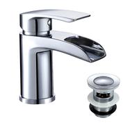 Nes Home Chrome Cloakroom Waterfall Basin Mono Mixer Tap Brass with Waste in Silver Nes Home Silver