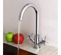 Chrome Cross Head Tap With 360 Swivel Kitchen Curved Spout Nes Home Silver One Size