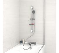 Nes Home Chrome Exposed Bath Shower Rail Mixer Tap Kit Set & Handheld Shower in Silver Nes Home Silver