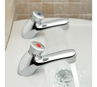 Nes Home Chrome Hot & Cold Twin Brass Modern Bathroom Non Concussive Basin Taps in Silver Nes Home Silver