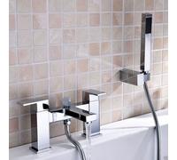 Nes Home Chrome Lima Cube Bath Shower Mixer & Shower Handset in Silver Nes Home Silver