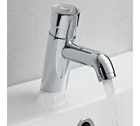 Nes Home Chrome Non Concussive Push Down Self Closing Round Basin Mono Mixer Tap in Silver Nes Home Silver