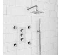 Nes Home Round 3 Way Concealed Shower Mixer Valve Shower Head Handset Body Jets Set Chrome