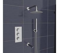 Nes Home Chrome Round 3 Way Concealed Thermostatic Shower Mixer Valve Shower Head Handset Spout Set
