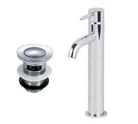 Nes Home Chrome Round Single Lever High Rise Basin Mono Mixer Tap With Waste