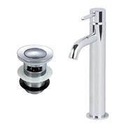 Nes Home Chrome Round Single Lever High Rise Basin Mono Mixer Tap with Waste