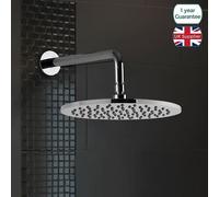Nes Home Chrome Round Wall Mounted Overhead Rain Shower Head With Swivel Elbow 200mm in Silver Nes Home Silver