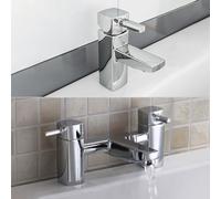 Nes Home Chrome Square Single Lever Basin Sink Mono Mixer & Bath Filler Tap Set in Silver Nes Home Silver