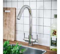 Nes Home Chrome Twin Lever 360 Swivel Spout Kitchen Sink Tap Brass in Silver Nes Home Silver