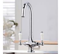 Nes Home Chrome Twin Lever Traditional Brass Kitchen Sink Mixer Mono Tap Solid Brass in Silver Nes Home Silver