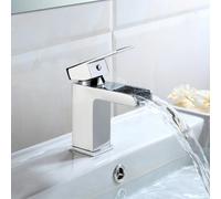 Nes Home Chrome Waterfall Cloakroom Basin Mono Mixer & Waste in Silver Nes Home Silver