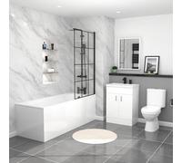 Nes Home Close Coupled Toilet Vanity Bathroom Suite, Bath & Grid Bath Screen