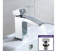 Nes Home Contemporary Basin Sink Chrome Mono Mixer Tap with free Waste in Silver Nes Home Silver