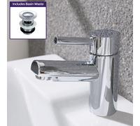 Contemporary Bathroom Chrome Basin Sink Single Lever Mixer Tap and Waste