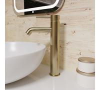 Nes Home Modern Countertop Brushed Brass Tall Round Single Lever Basin Mono Mixer Tap