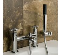 Nes Home Crox Modern Chrome Deck Mounted Cross Head Bath Shower Mixer Tap With Handset Kit in Metallic Silver Nes Home Metallic Silver