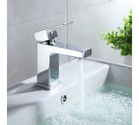Nes Home Cube Square Single Lever Bathroom Basin Mono Mixer Chrome Tap With Free Waste in Silver Nes Home Silver