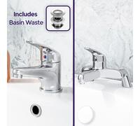 Nes Home Dame Bathroom Basin Mono Mixer Tap, Bath Filler Tap & Waste Chrome in Silver Nes Home Silver