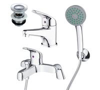 Nes Home Dame Bathroom Basin Mono Mixer Tap, Bath Shower Mixer Tap & Waste Chrome