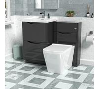 Nes Home Dark Grey 1000mm Freestanding Basin Vanity WC Unit & Square BTW Toilet