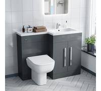 Nes Home Dark Grey 1100mm Rh Vanity Basin Wc Unit & Back To Wall Toilet Flat Pack