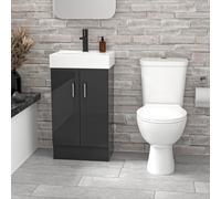 Nes Home Dark Grey 450mm Floorstanding Basin Vanity Unit And Close Coupled Toilet