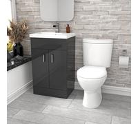 Nes Home Dark Grey 500 mm Flat Pack Basin Vanity Unit & Toilet
