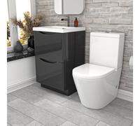 Nes Home Dark Grey 500mm Basin Vanity Unit And Rimless Close Coupled Toilet