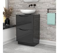 Nes Home Dark Grey 500mm Freestanding Vanity Unit With Round Ceramic Basin