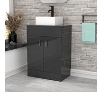 Nes Home Dark Grey 600mm Bathroom Doors Vanity Unit Rectangle Ceramic Basin