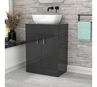 Nes Home Dark Grey 600mm Bathroom Doors Vanity Unit Rounded Rectangle Basin