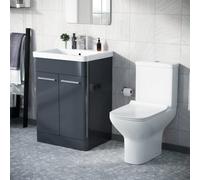 Nes Home Dark Grey 600mm Floorstanding Vanity Basin Rimless Close Coupled Toilet