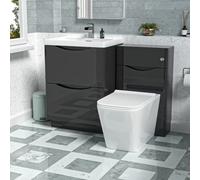 Nes Home Dark Grey 600mm Freestanding Basin Vanity WC Unit & Square BTW Toilet