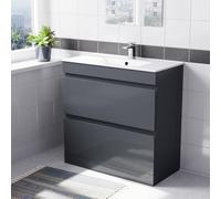 Nes Home Dark Grey 800mm 2 Drawers Vanity Cabinet & Slim Basin Sink Freestanding