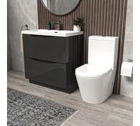 Nes Home Dark Grey 800mm Basin Vanity Unit and Rimless Close Coupled Toilet