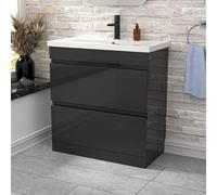 Nes Home Dark Grey 800mm PVC 2 Drawer Vanity Cabinet & Basin Sink Floorstanding