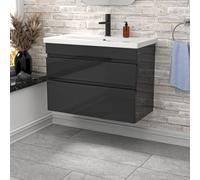 Nes Home Dark Grey PVC 800mm Wall Hung Basin Vanity Cabinet Unit 2 Drawers