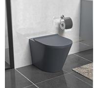 Nes Home Dark Grey Rimless Round Back to Wall Toilet with Soft Close Seat