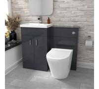 Nes Home Dark Grey Vanity Basin Cabinet, WC Unit & Rimless Toilet