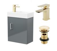 Nes Home Dark Grey Wall Hung 400mm Vanity Unit & Square Basin Mono Mixer Tap