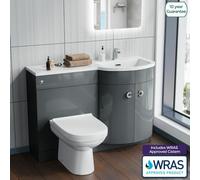 Nes Home Debra 1100 mm P-Shape Grey Right Hand Basin Vanity Unit And Toilet Pan Bathroom