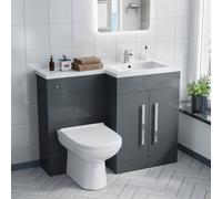 Nes Home Debra Bathroom Grey L-Shape Rh Basin Vanity Unit Btw Wc Toilet 1100mm