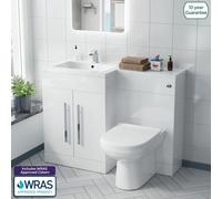Nes Home Debra Bathroom White L-Shape Lh Basin Vanity Unit Btw Wc Toilet 1100mm